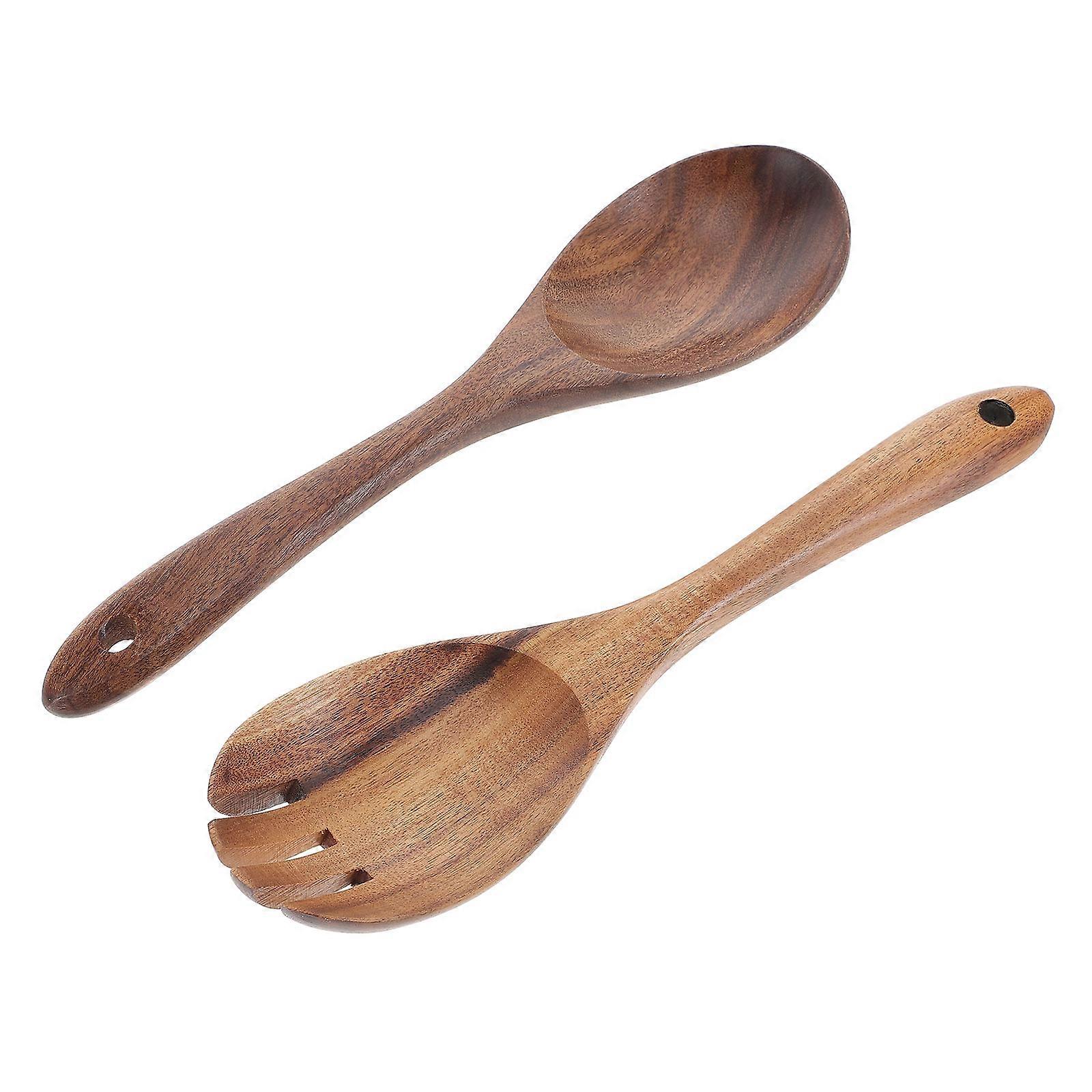 Wooden Tableware Set Brown Wood Spoon Fork Flatware 2-Piece Set