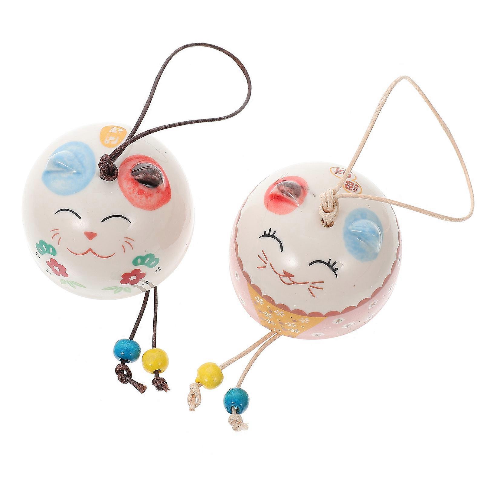 Fortune Cat Wind Chimes Ceramic Hanging Decor Wind Chime 2Pcs