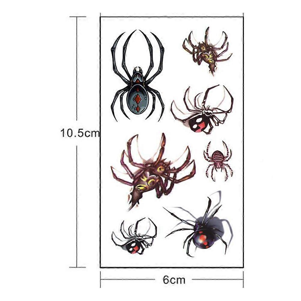 Temporary Halloween Stickers Waterproof Spider Pattern Tattoos 3 Sheets