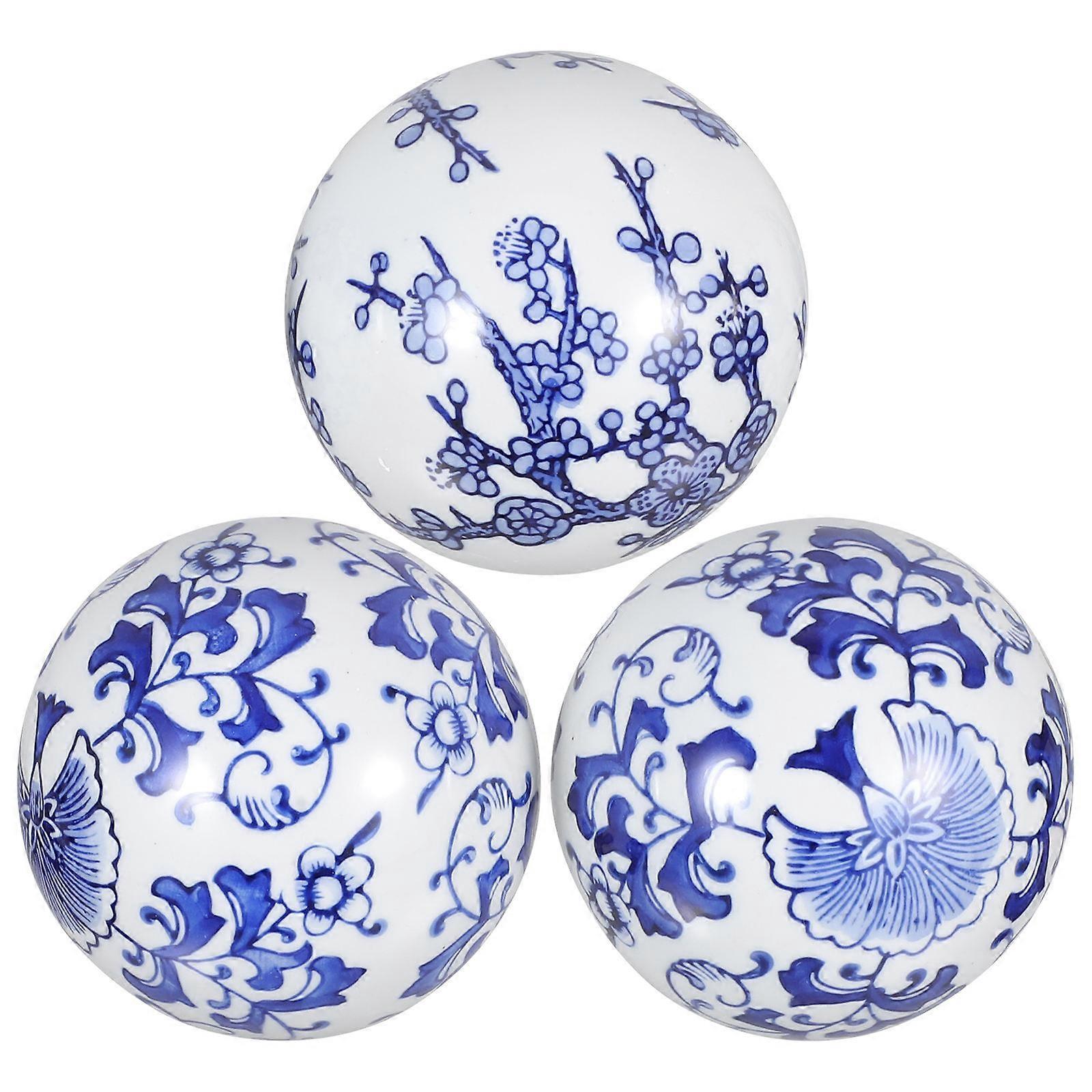 Blue Floating Ceramic Balls Decor for Home Use 3Pcs Delicate Ceramic Floating Balls