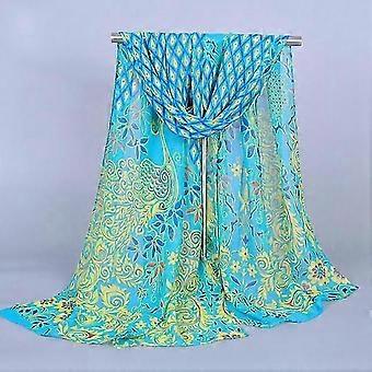 Écharpe longue en mousseline imprimée paon, style bohème, idéale pour la plage ou comme châle ou bandeau. 160 x 50 cm. Nouveauté.