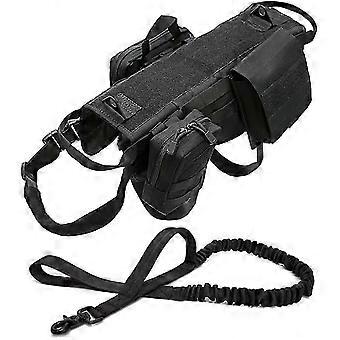 Tactical Dog Vest Harness Heavy Duty Dog Harness with 3 MOLLE Bags&1 Bungee Leash