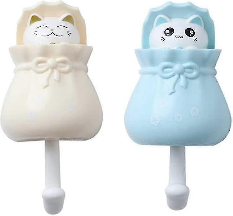 2 Pcs Self Adhesive Wall Hook Lucky Cat