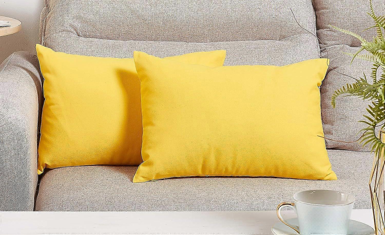 Cotton Solid Throw Pillow Covers, 12" x 18" , Yellow