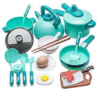 Kids Pretend Play Kitchen Playset - 20pcs Cooking Toys with Music & Spray, Educational Role-Play Kitchen Set