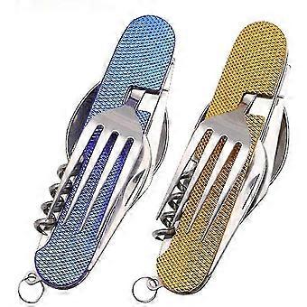 Stainless Steel Folding Camping Cutlery Set 6-in-1 Portable 2pc Detachable Utensil Kit for Outdoor Survival Travel Hiking