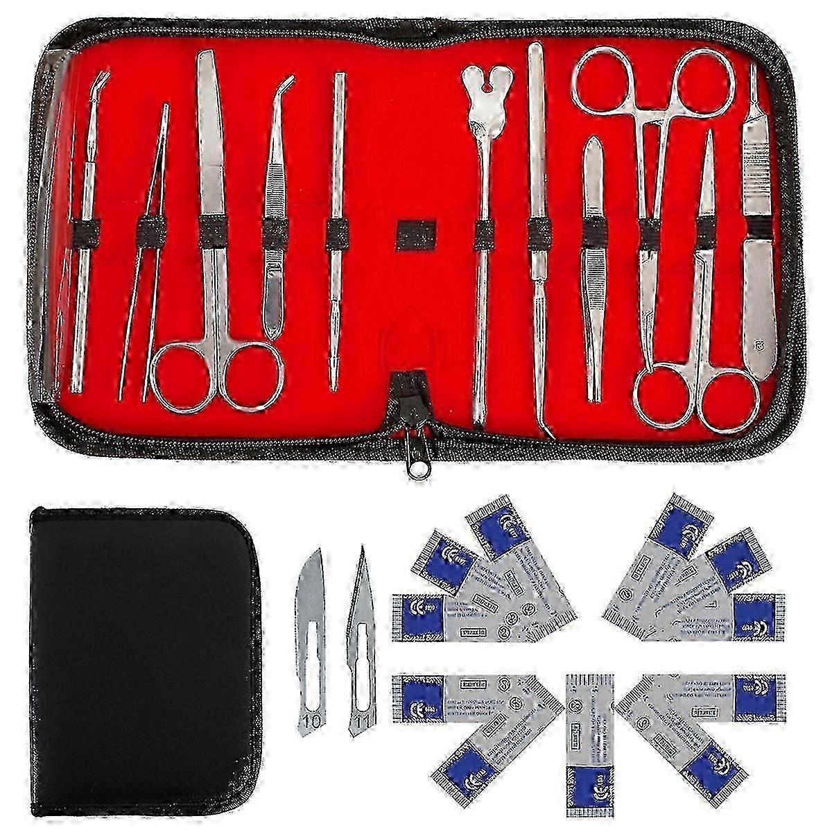 Kit de 22 instruments chirurgicaux pour petites interventions : ciseaux de dissection en acier inoxydable, pince à épiler (zoog)