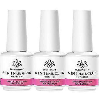 6-in-1 Nail Glue Gel 15ml for Acrylic Nails, Soak-Off Base and Top Coat, UV Extension Gel for False Tips