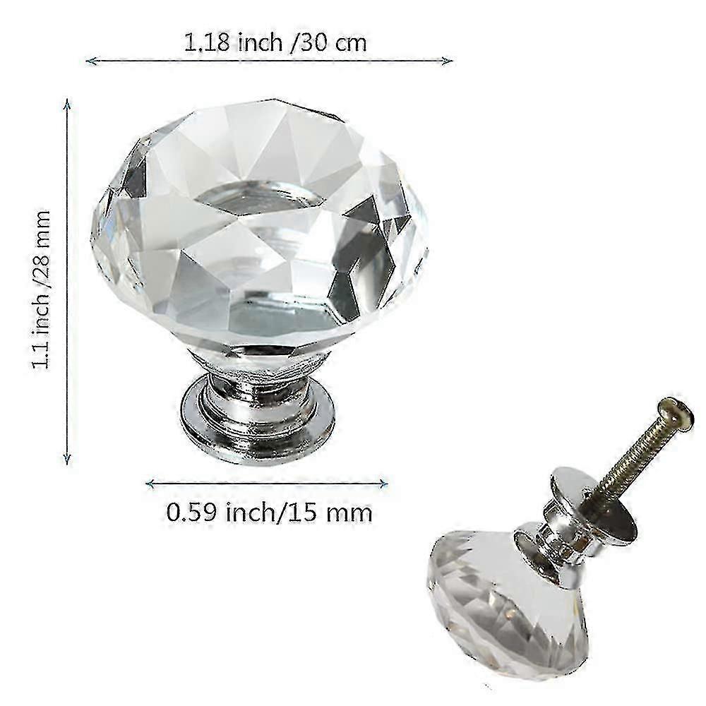Cabinet Knobs, 10 Pcs 30mm Diamond Clear Crystal Drawer Knobs Pulls Cabinet Handle With Screws compatible with Kitchen,dresser