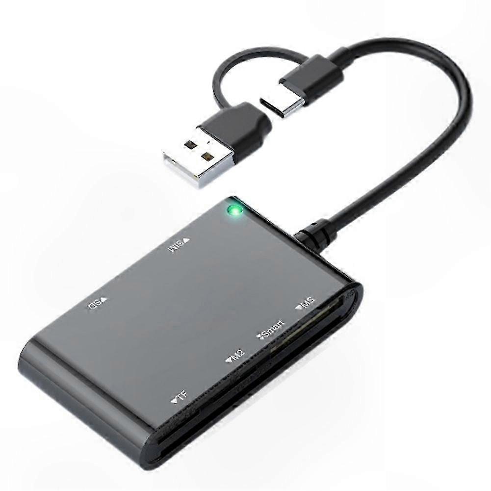 Card Reader 6-in-1 USB/Type-C to SD TF MS M2 Smart SIM Reader for PC Laptop Data Transfer