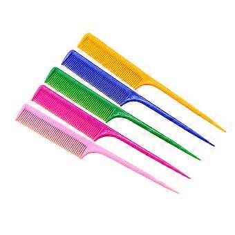 Conjunto de 5 pentes de plástico antiestáticos com dentes finos para cabeleireiro, com cabo longo.