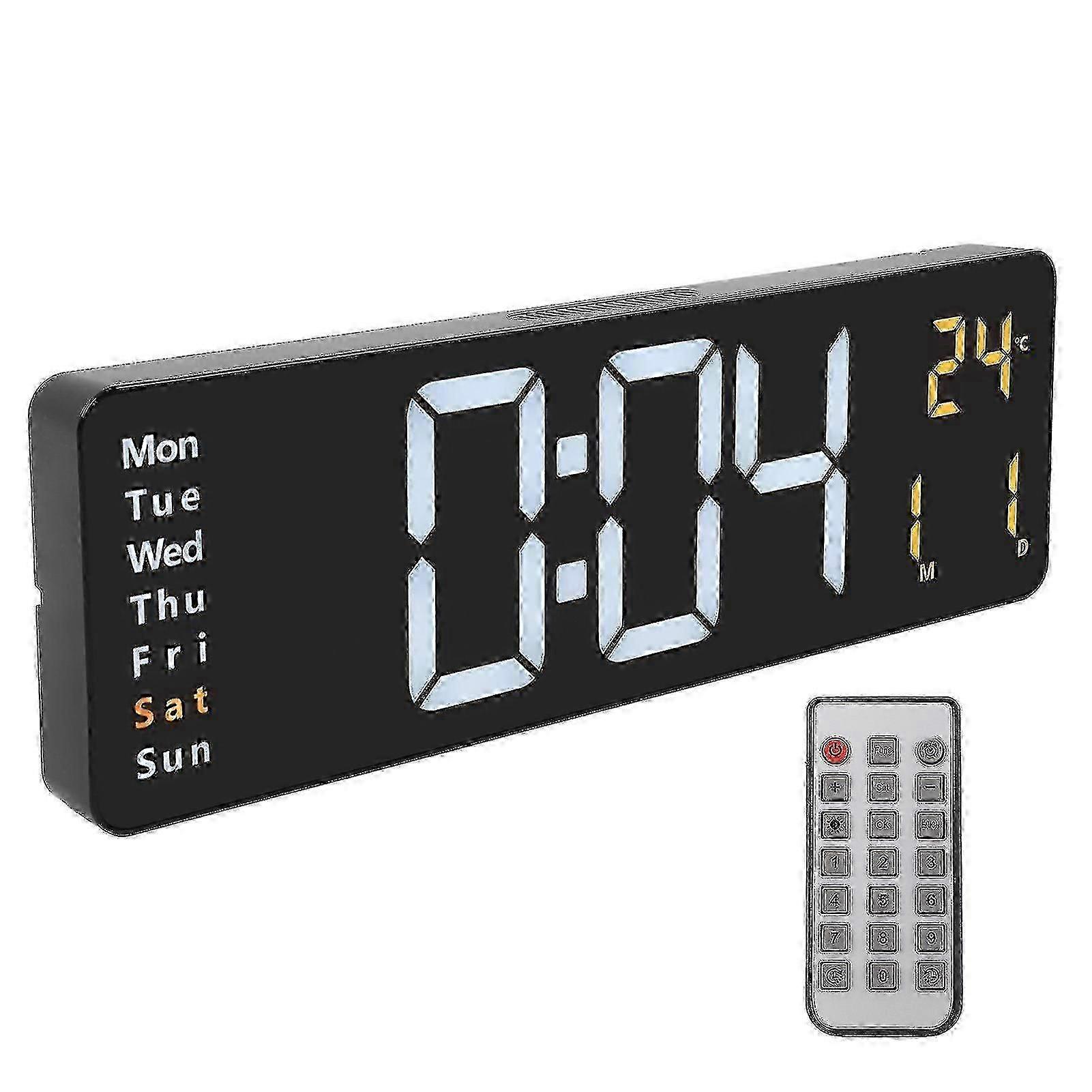 Digital Wall Clock, 16.2 Inch Large LED Display with Remote Control for 10-level Brightness Adjusting, Automatic Dimmer Sensor, Memory Function, Livin