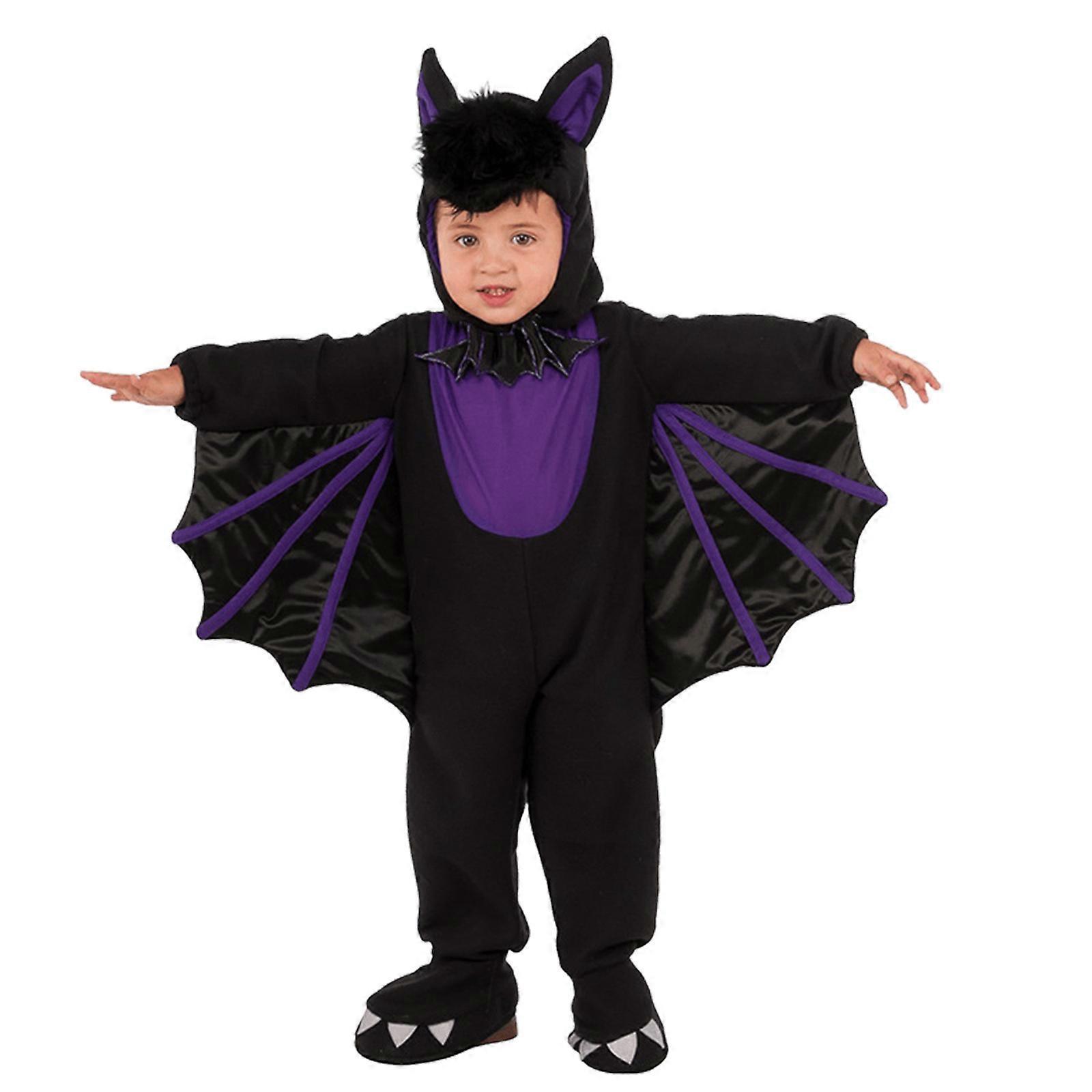 Déguisement de diable enfant pour Halloween : combinaison chauve-souris avec ailes et chapeau. Taille S.