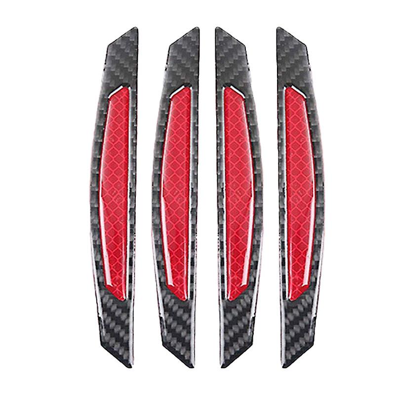 4Pcs Super Red Reflective Stickers Carbon Fiber Strips Car Side Door Edge Bumper Anti-Scratch Prote