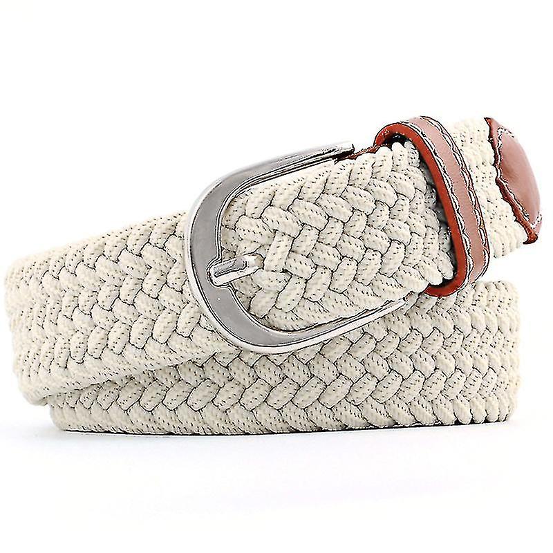 Unisex Elasticated Webbing Braided Trim Stretch Canvas Buckle Belt, 110cm
