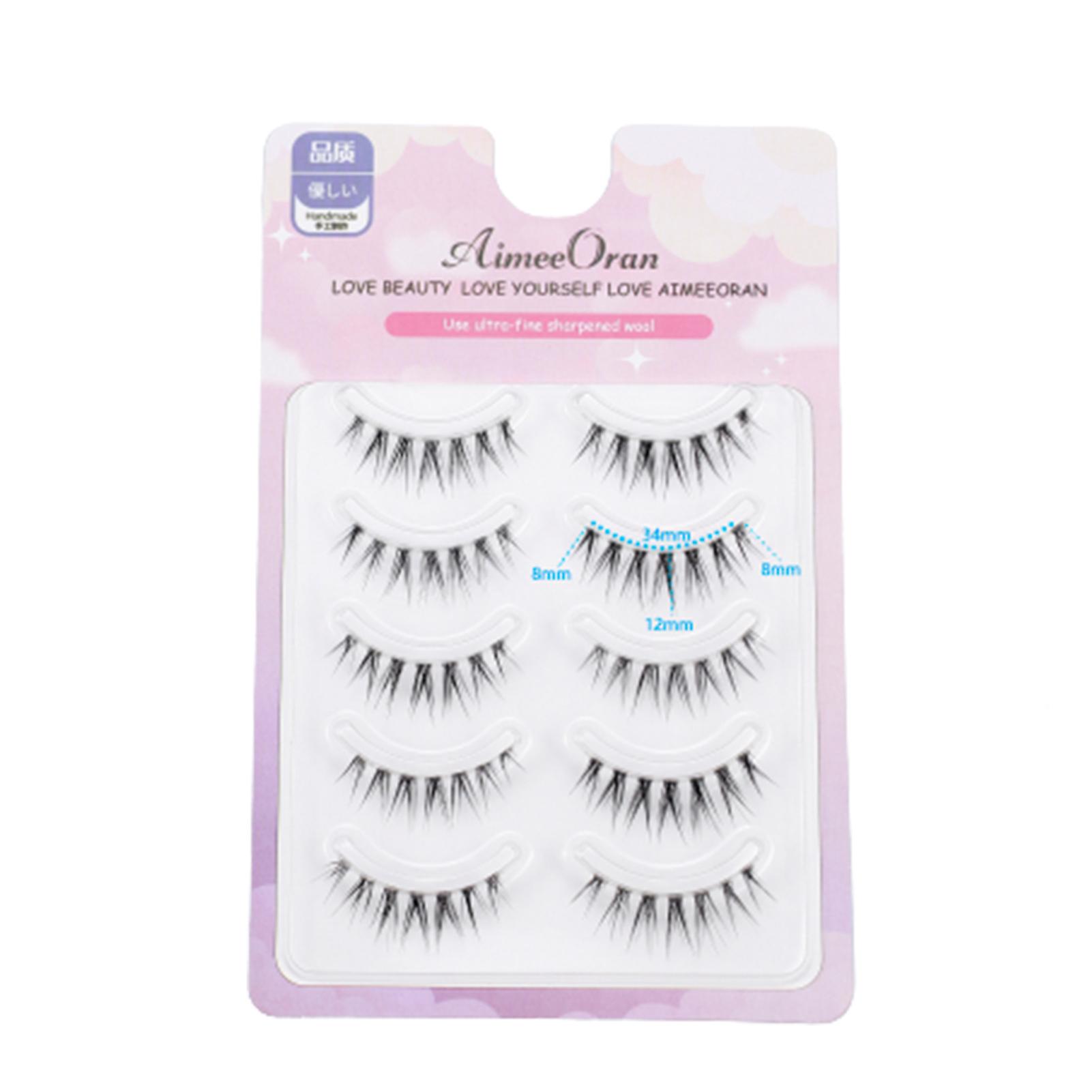 5 Pairs False Eyelashes Pack Lengthening Eyelashes Tail 3d Effect Lashes