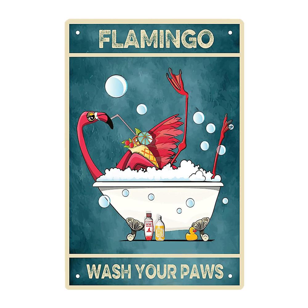 1pcフラミンゴバスルームサイン - 家の装飾や家族の贈り物のためのビンテージメタルブリキの看板 - ベビーシャワーやトイレの壁の装飾に最適 - 8x12in