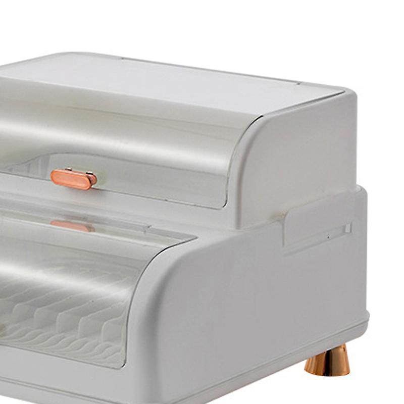 Draining Bowl Rack Plastic Tableware Drainer Storage Box Dish Chopsticks Drying Box with Lid White 