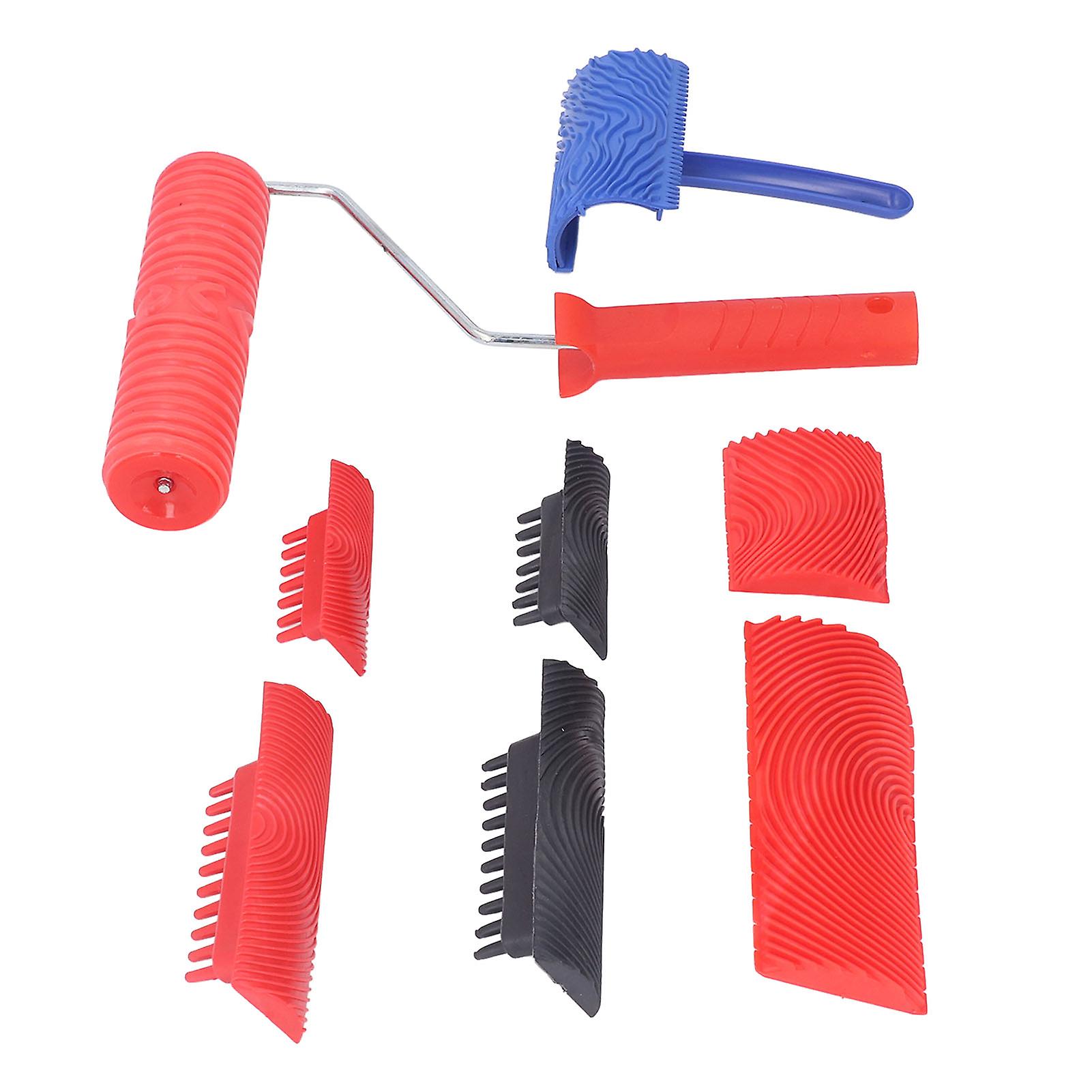 Wood Graining Roller with Handle Rubber Wood Pattern Texture Painting Tool DIY Art Paint Set
