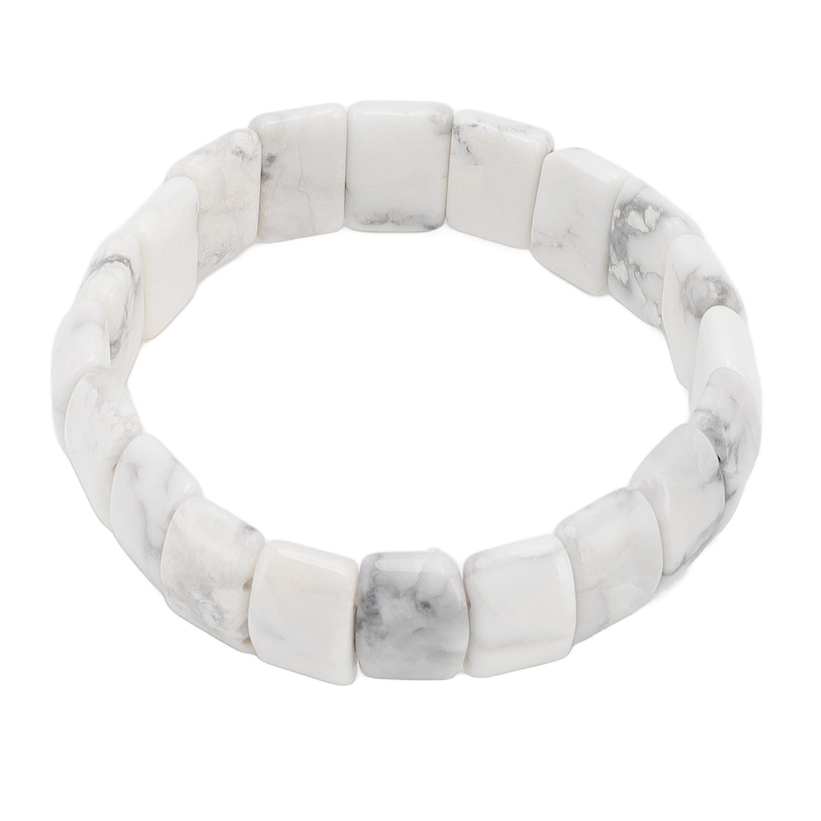 Natural Stone White Pine Rectangle Beads Bracelet Stretch Bangle