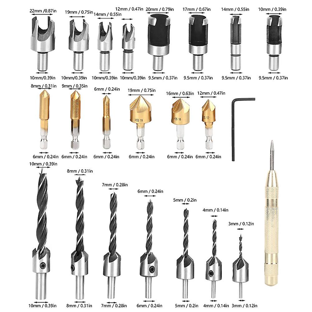 23Pcs Claw Type Chamfer Drill Bit Set for Woodworking Cutter