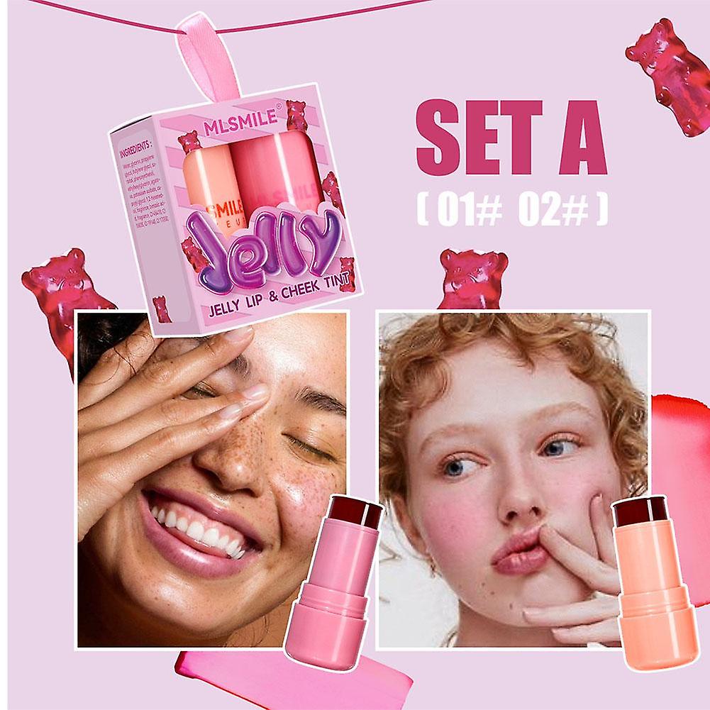 2PCS Water Jelly Tint Stick Cheek Lip Tinted Moistured Blush Sticks