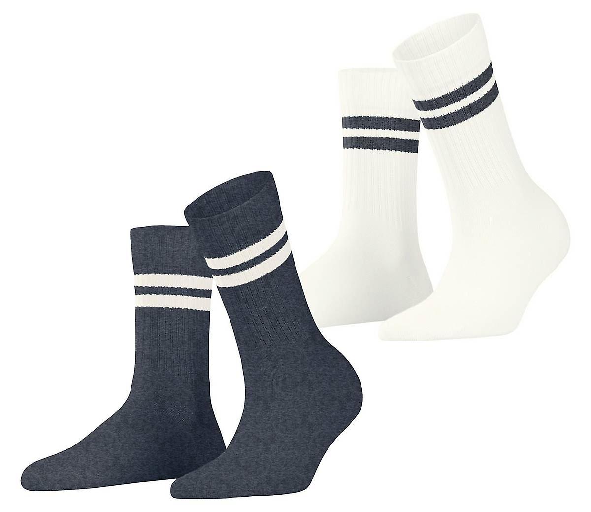 Esprit Tennis Stripe 2 Pack Socks - Black/White