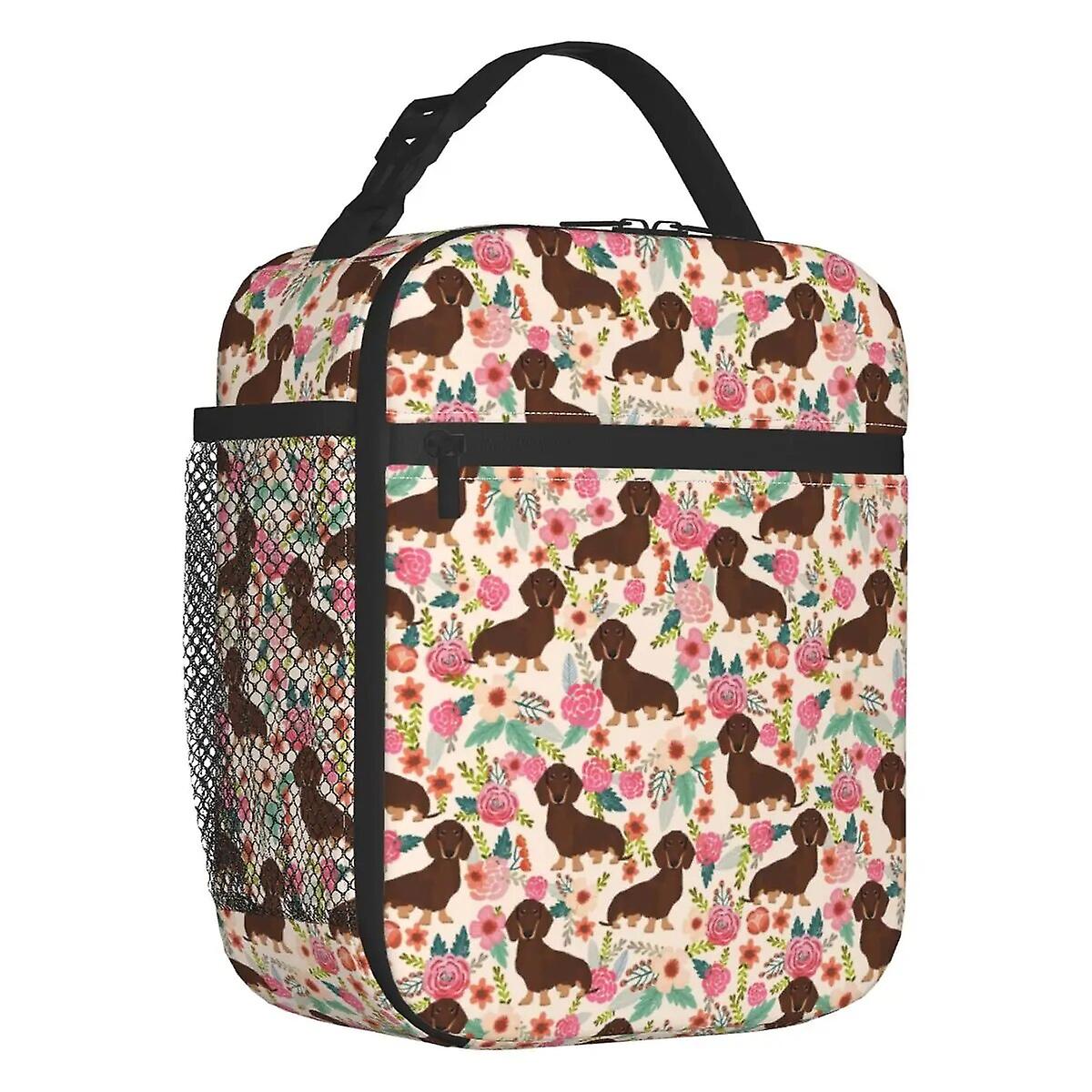 Długie włosy jamnik Kiełbasa Dog Print Termicznie izolowane torby na lunch Pet Wiener Przenośny pojemnik na lunch School Storage Food Box