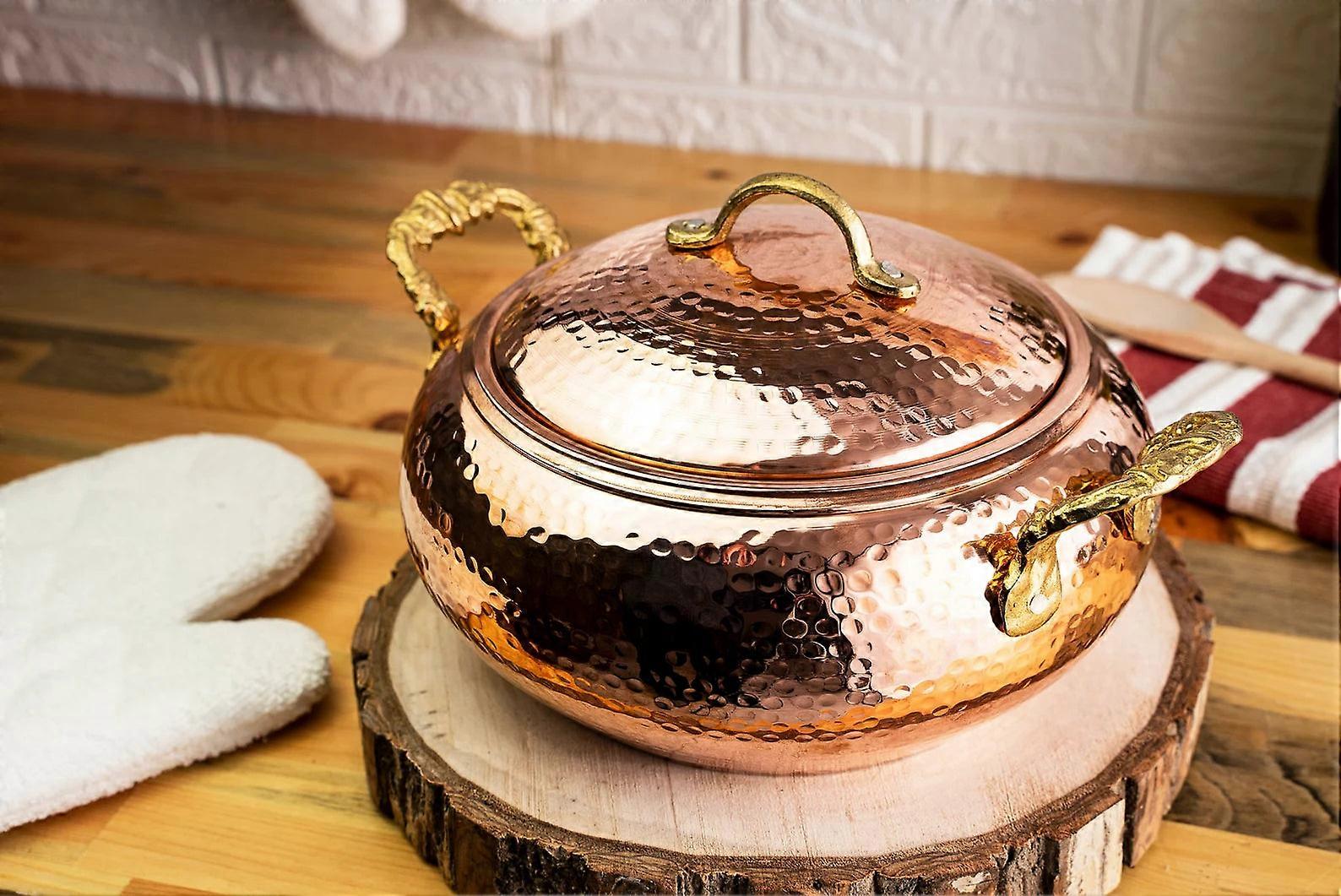 Solid Copper Cooking Pot With Lid | Brass Handle 100% Copper Casserole Heavy Duty | Copper Kitchen Utensils