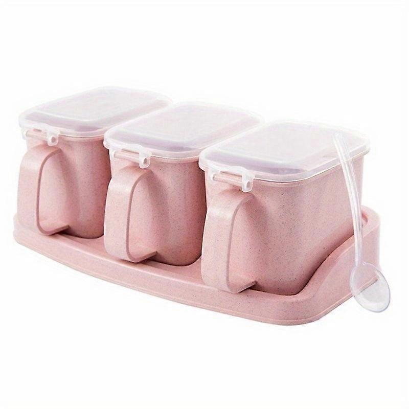 Seasoning Jars, Household 3/4-grid Spice Jar With Lid, Spoon And Base, Leak Proof And Reusable Seasoning Container, For Salt, Sugar And Pepper, Kitche