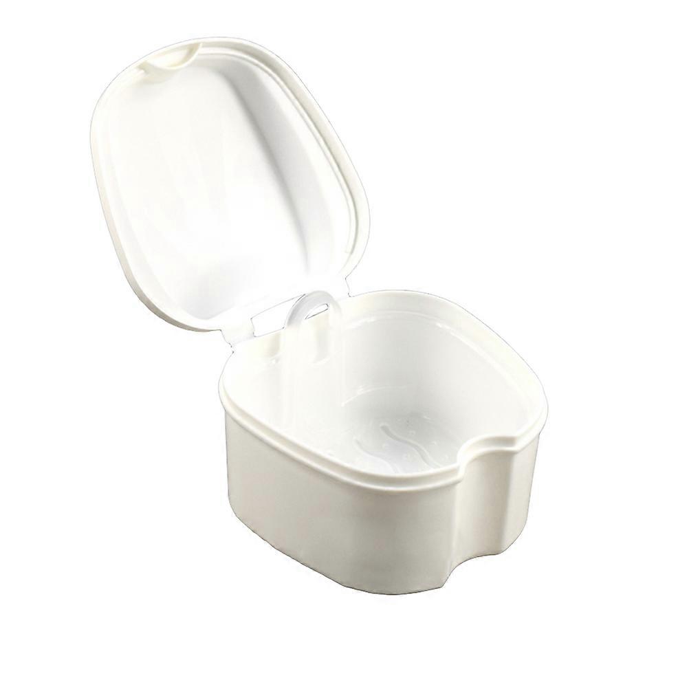 Denture Bath Box Case Dental Orthodontic Retainer False Teeth Storage Case Box with Strainer (White)