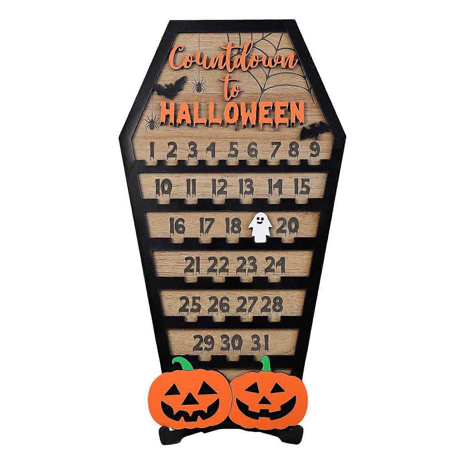 Halloween Countdown Calendar with Movable Ghost Token 31 Days Halloween Wood Advent Calendar Home Table Decor