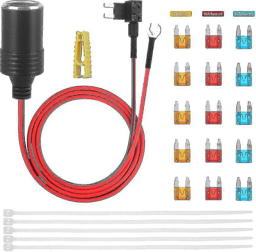fuse tap cigarette socket Add-a-Circuit Kit with 14 Inch 12V Female Lighter  Battery Direct Wire Harness for Dash Cam, GPS, Radar Detector, and Car Electronics : Automotive Amps AC 10 Added second socket using Cigarette