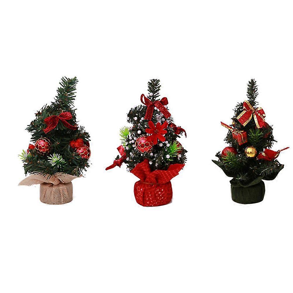 3pcs Tabletop Christmas Trees With Burlap Base Mini Xmas Bonsai Home Party Bar Desktop Ornaments (random)
