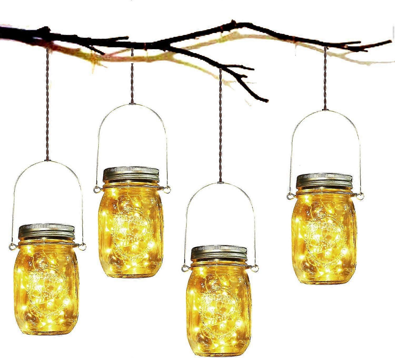 ضوء الحديقة الشمسية - 4 قطع للماء الزجاج الشمسي ميسون جرة فانوس في الهواء الطلق حديقة فانوس لعيد الميلاد غرفة نوم المنزل في الهواء الطلق الإضاءة الداخلية ديكور