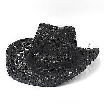 Western Cowboy Hat Mænds Udhulede solstråhatte til kvinder Udendørs åndbar håndvævet sommerhat
