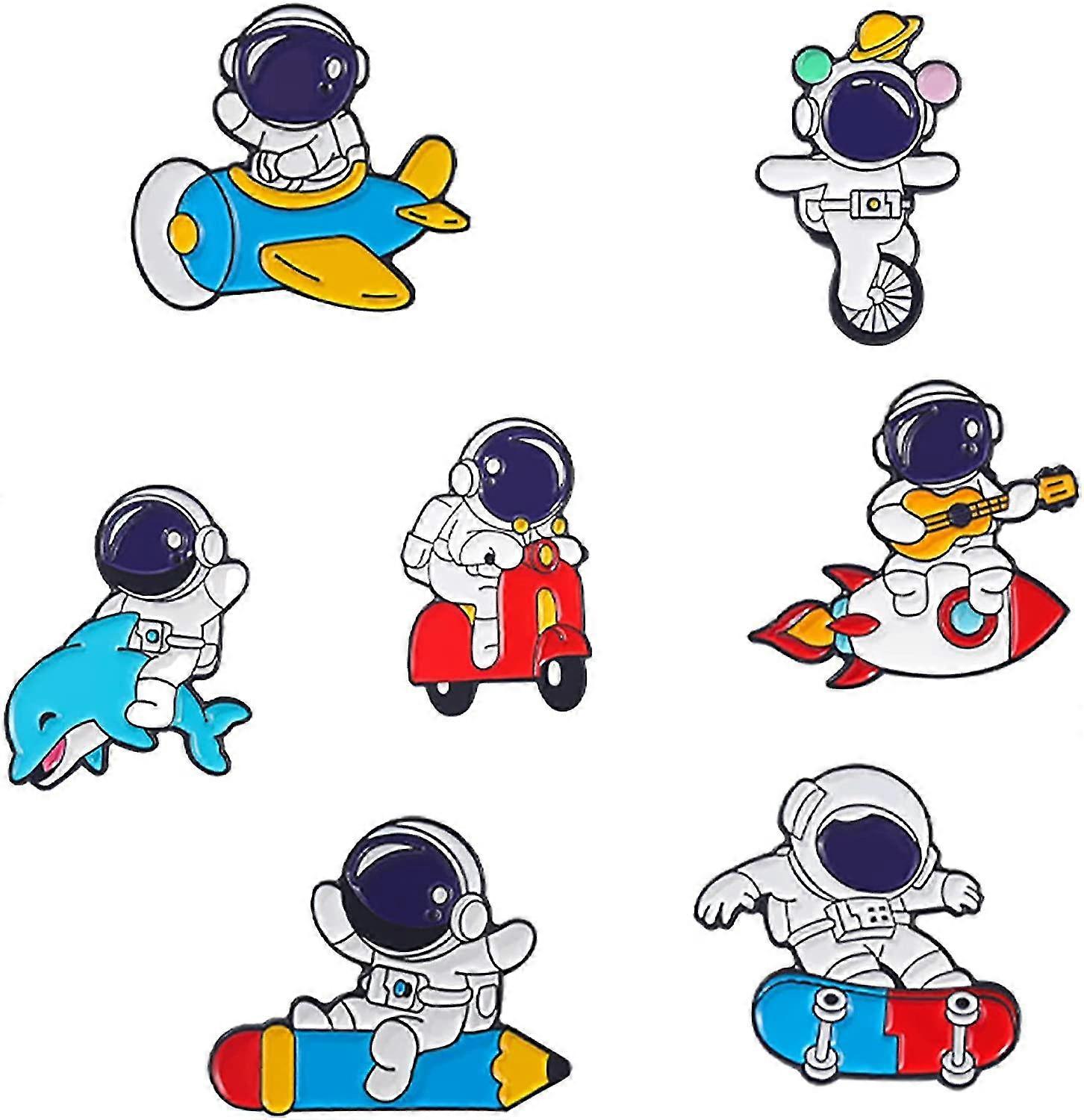 Astronaut Enamel Pins Set, Cartoon Skateboard Rocket Plane Motorcycle Whale Enamel Lapel Pins For Jackets Clothes Custom Spaceman Brooch Badges For Wo