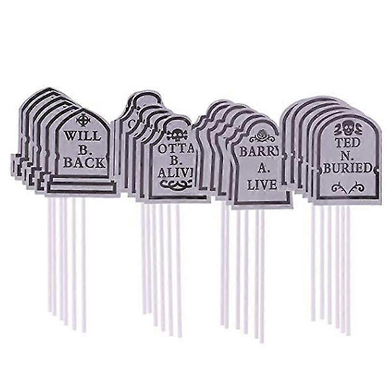 24 Pcs Cake Toppers Tombstone Pattern Christmas Cupcake Toppers Picks Horrible Party Cake Decorating Toothpicks (4 Patterns)