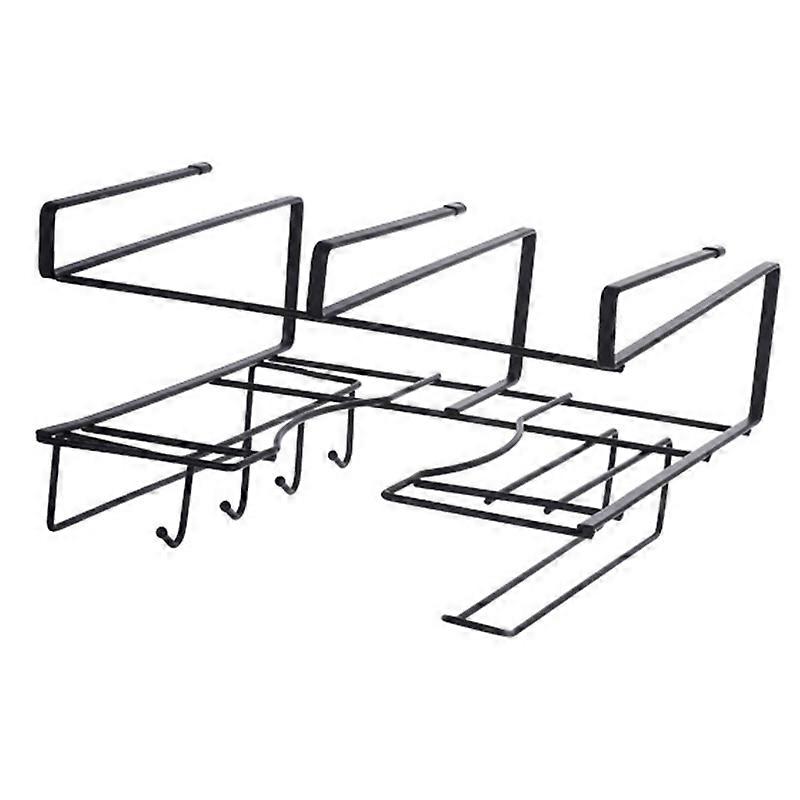 Under Shelf Basket Pot Lid Storage Rack with Hooks Multipurpose Under Cabinet Organizer Kitchen