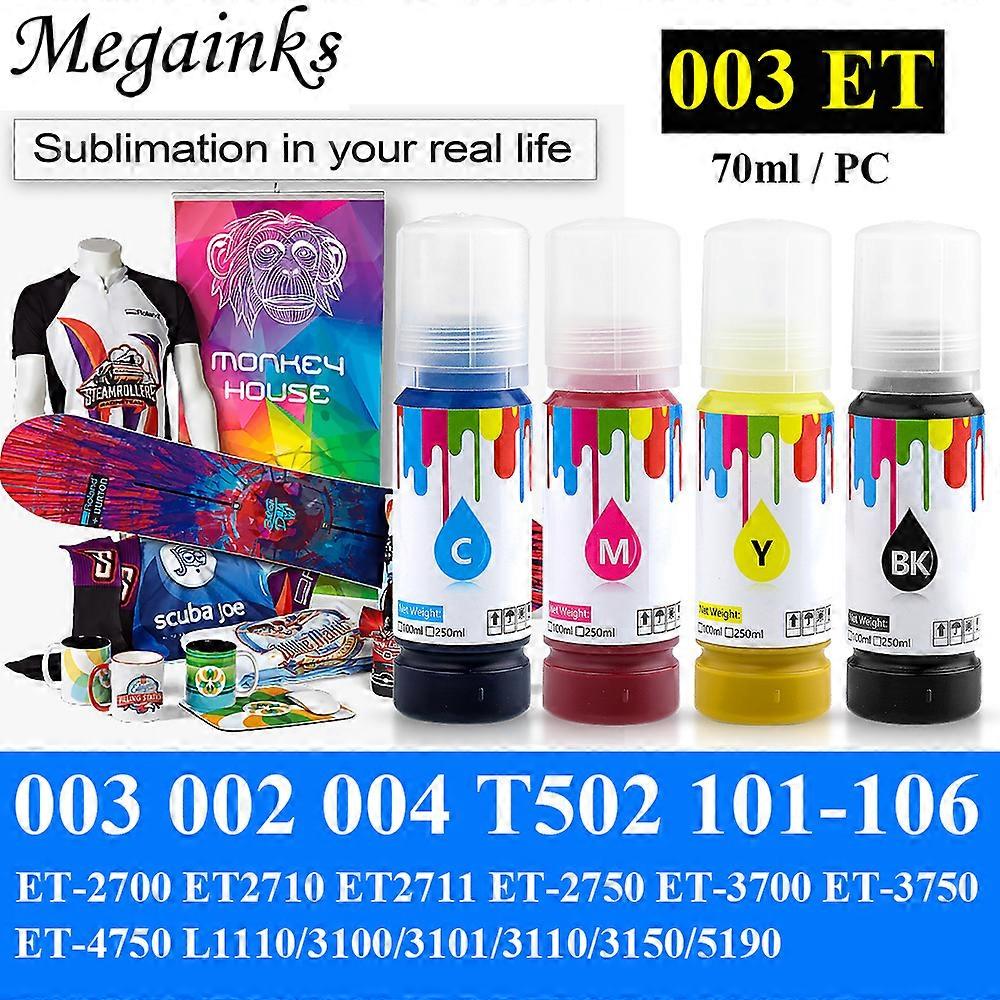 4PC Sublimation ink 70ml 003 for Epson ET-2720 ET-2760 ET-4700 ET-4760 ET-1500 WF3620 WF3640 WF7610 WF7620 WF7710 WF7720 printer