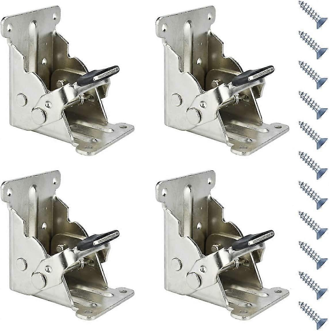 Folding Brackets 4 Pcs 0-90 Degree Lock Extension Support For Table Bed Leg Sliver Steel Foldable Hinge Hardware With Screws (0-90 Degrees, Sliver)