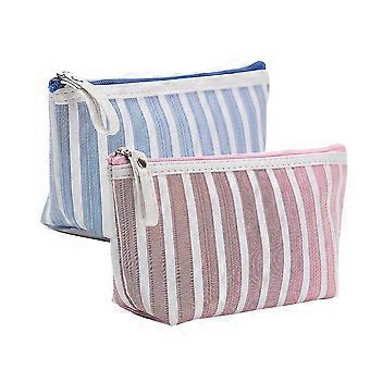 2 peças bolsa de armazenamento de viagem bolsas de maquiagem de lona bolsas de moedas bolsa de dinheiro bolsa de higiene pessoal de lona bolsa de maquiagem listrada bolsa de maquiagem portátil