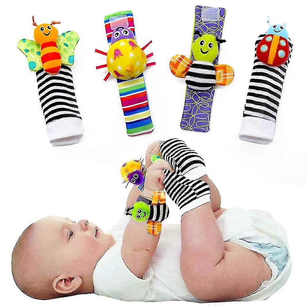 1 Pair Baby Infant Cute Elastic Rattle Socks + Wrist Rattles Set Gifts