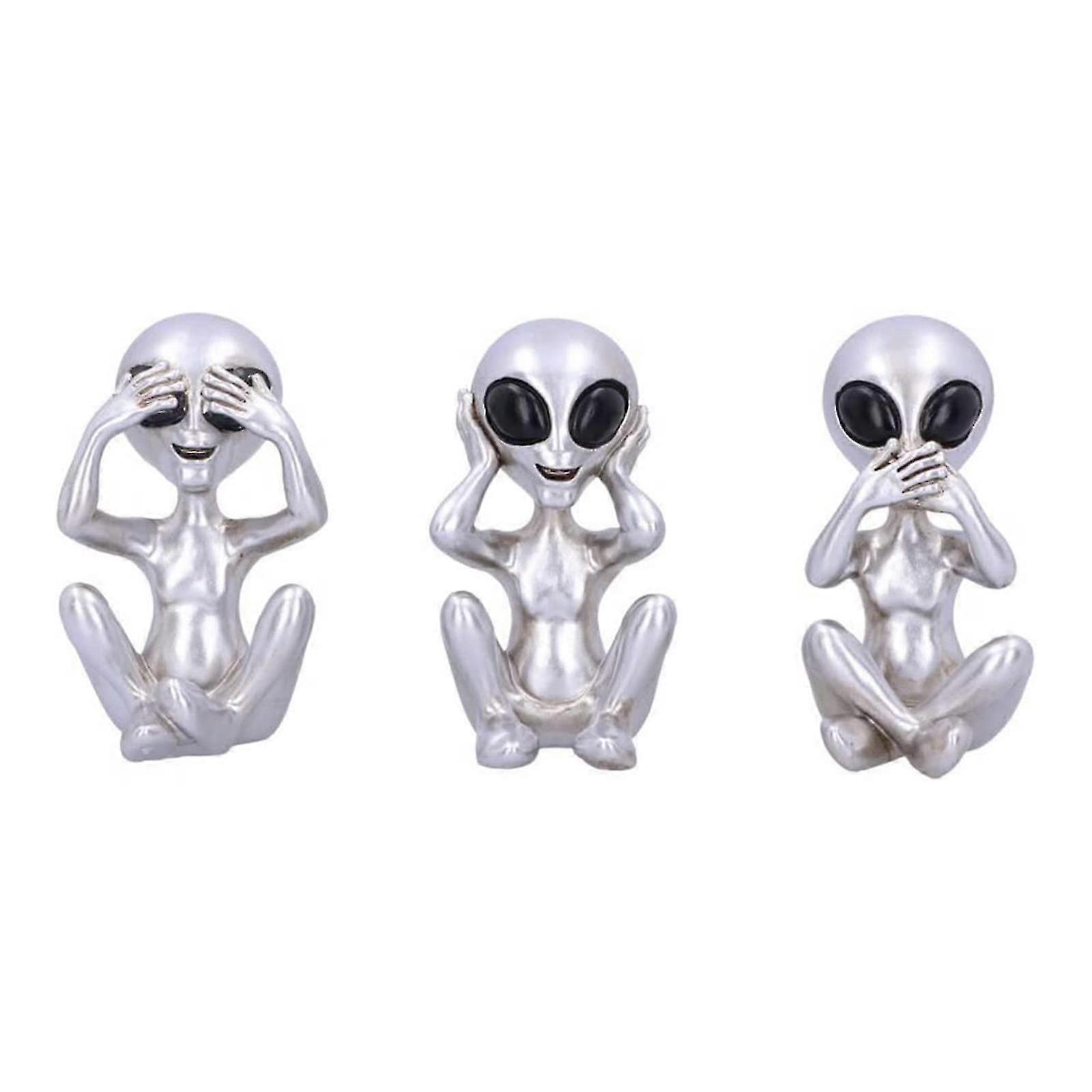 Three Wise Aliens Statue Hear No Evil See No Evil Speak No Evil Alien Statue Outer Spaceman Sci-fi Figure