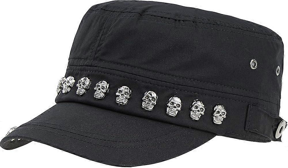 Unisex Skull/Skeleton Studded Punk-Army-Cap Cool Flat Cap
