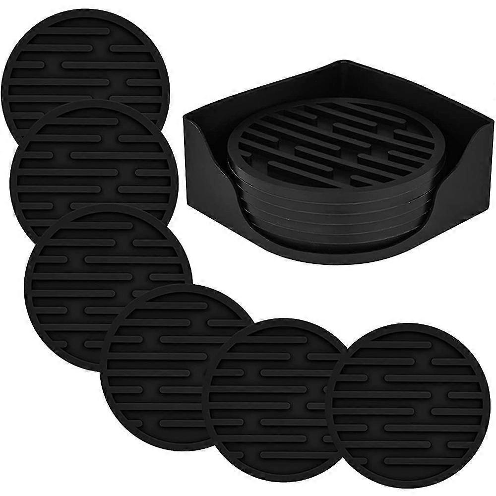 6 Pack Black Silicone Coasters, Non-slip Non-stick Heat Resistant Beverage Coasters, Coffee Table W