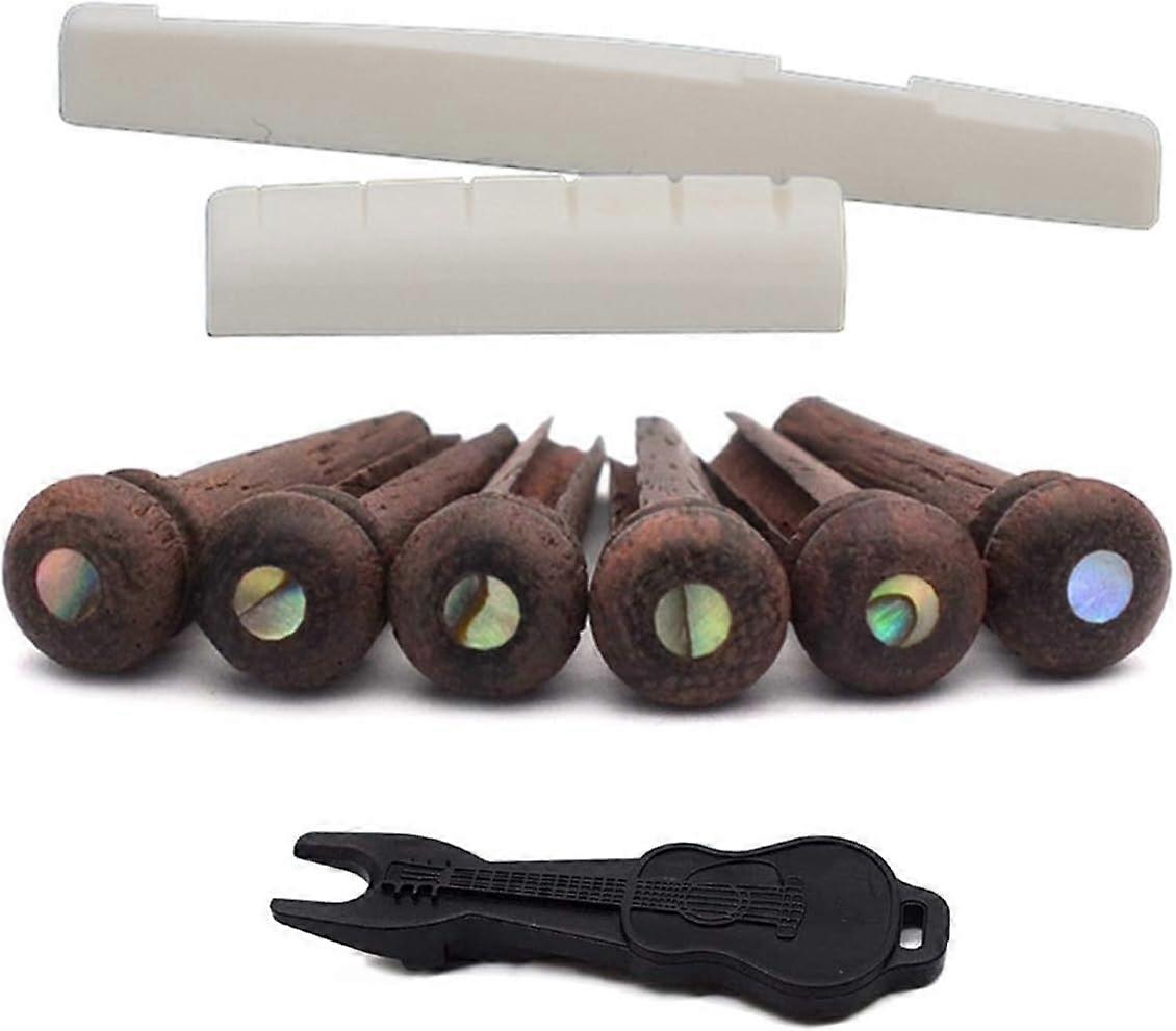 Akustisk Gitarr Ben Bridge Sadel & Mutter Set och 6st Rosewood Gitarr Bridge Pins med stift avdragare för 6 strängad akustisk gitarr