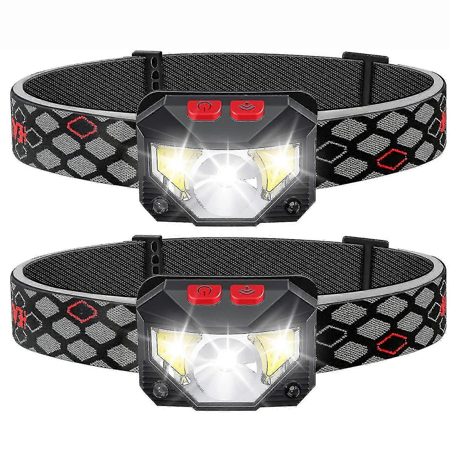 Led Rechargeable Headlamp, 2-pack Waterproof Flashlight Motion Sensor