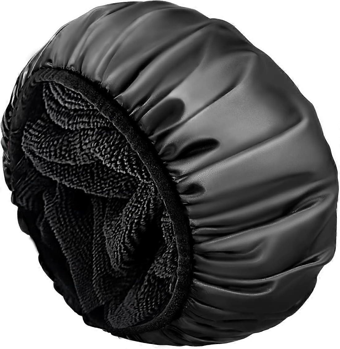 Shower Cap,Extra Large Triple Layer Bathing Cap with Dry Hair Function for Women Microfiber Terry Cloth Silky Satin