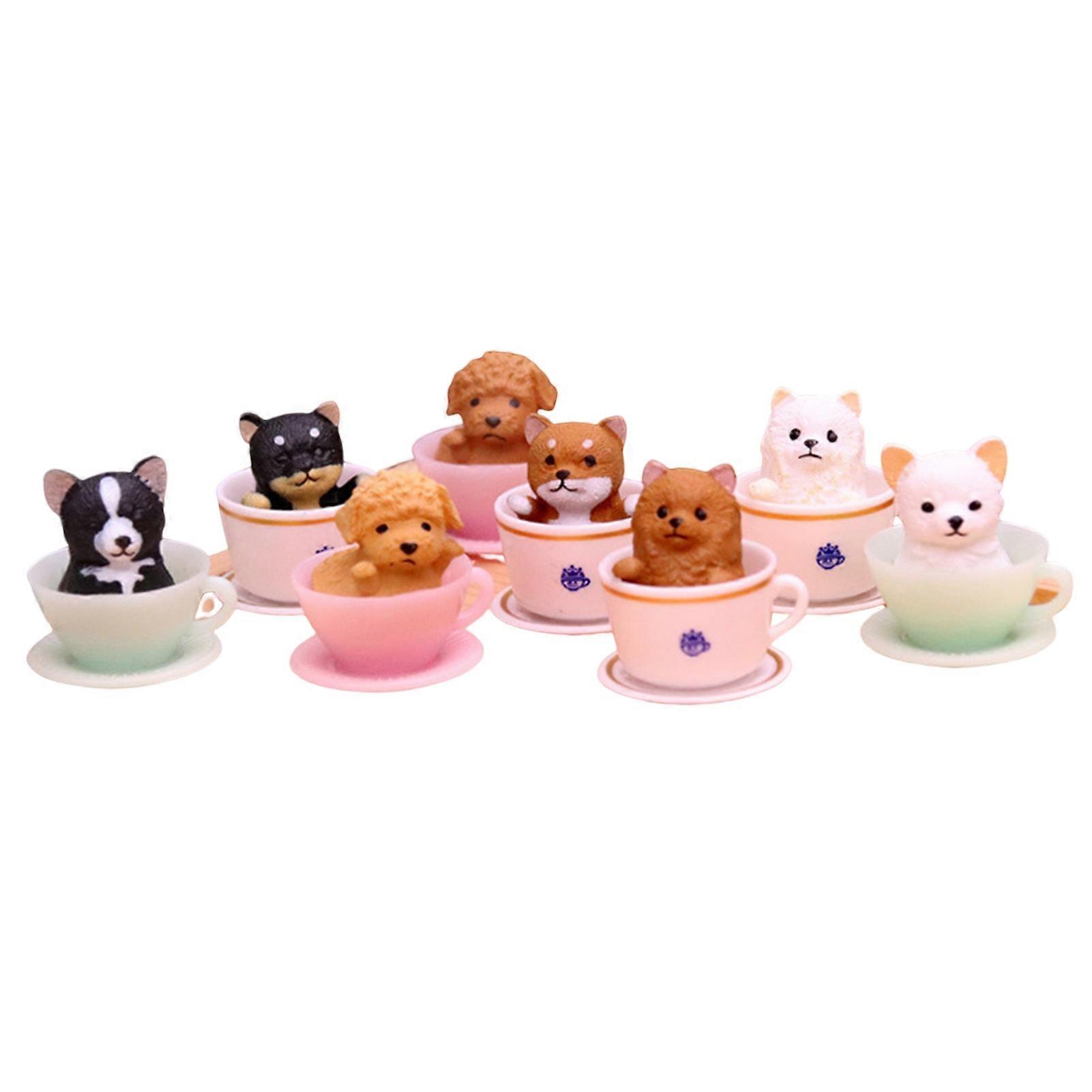 8Pcs/Set Dog Ornament High Simulation Collectible Stable Base Clear Texture Shatter-proof Animal Dog Model Garage Kit Desktop Decor Kaesi